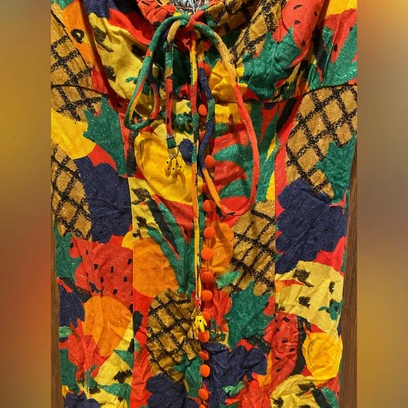 Farm Rio Fruit Salad Square Neck Midi Dress (Sz M) - Picture 5 of 6